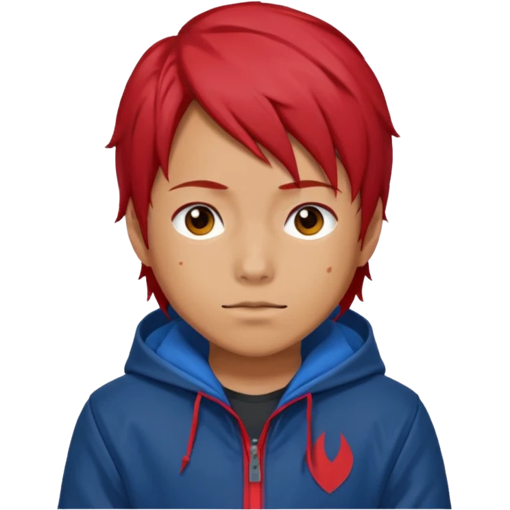 yuiji itadori jjk avec cheveux rouge veste bleu capuche rouge emoji