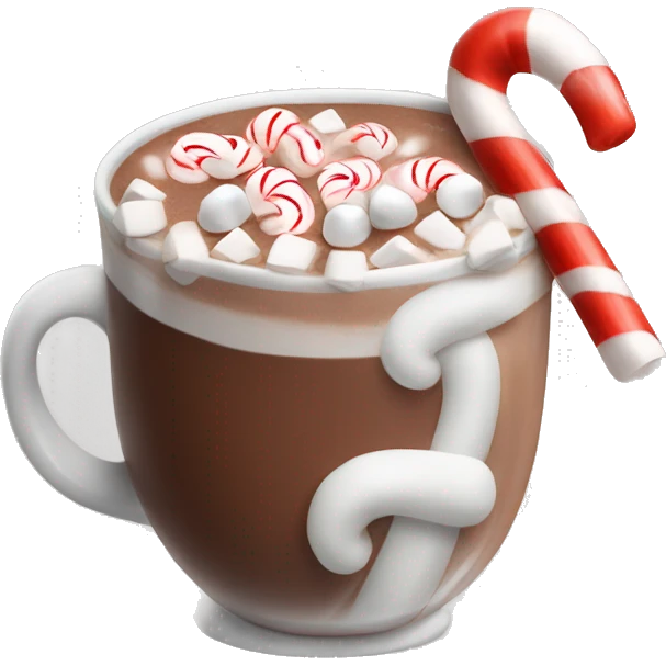 hot chocolate with marshmallows and candy cane emoji