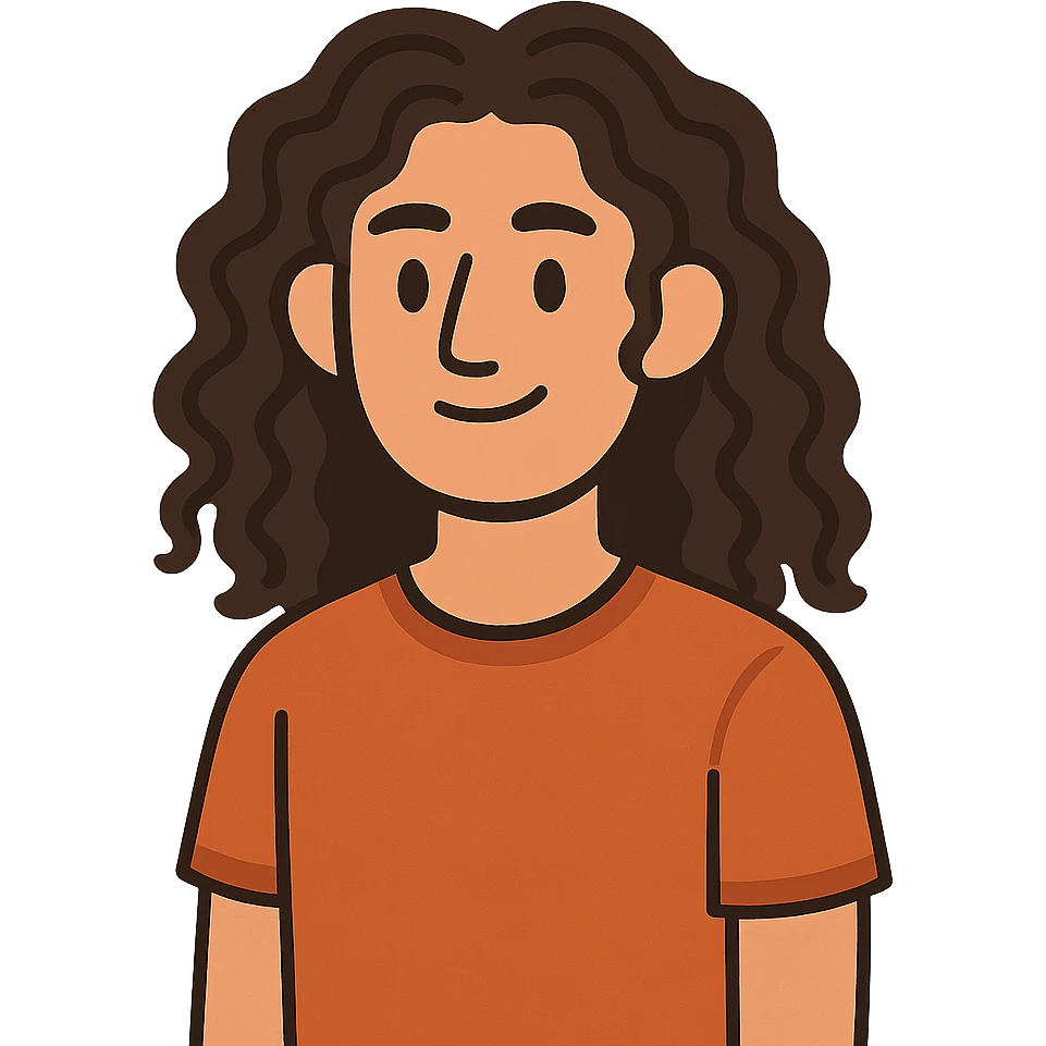 flat toon style guy with long and curly hair emoji