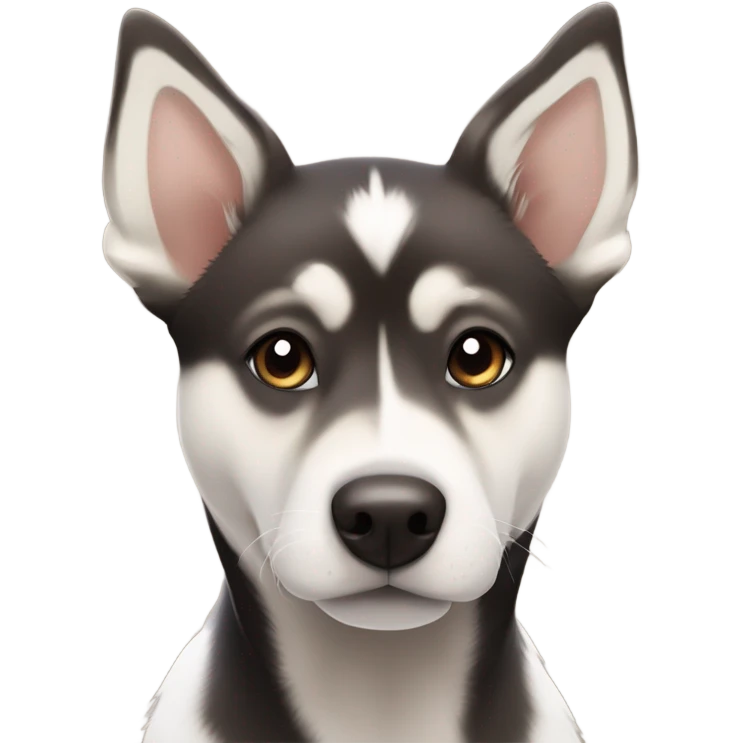 Burmese Mountain husky lab mix that is black and white and Brown ￼￼ emoji