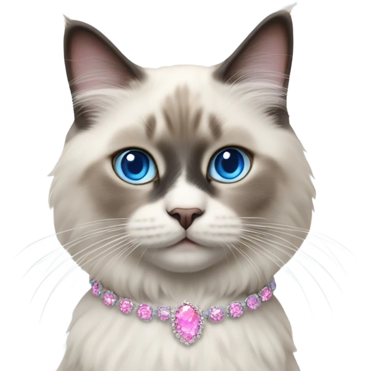 Realistic ragdoll cat with blue eyes wearing pink diadem emoji