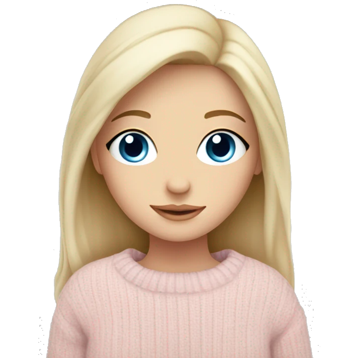 Pretty blue eyed white girl with light pink sweater reading cozy emoji