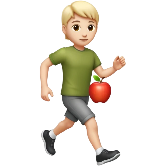 3D Apple emoji style person walking, clear stride, centered, soft shadow, white background. emoji