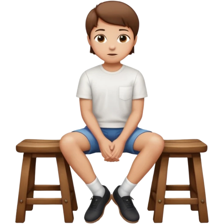 a person sitting on stool straight backside putting hand on legs emoji