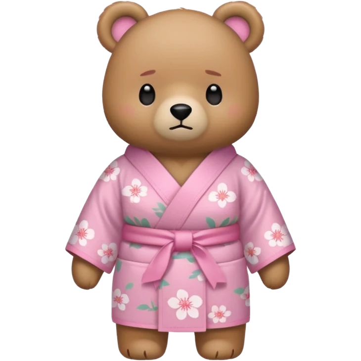 A cute light-brown bear wearing a pastel pink sakura-patterned kimono, normal balanced body ratio.  
Arms crossed with a slight pout, daring “wanna get scolded?” expression.  
Kawaii emoji style, minimalistic clean sticker illustration, white background.
 emoji