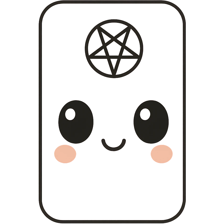 Make the white and black gothic kawaii phone case more minimal, reduce details, keep only one or two simple gothic symbols, big eyes, smiling, playful, cartoonish, no purse references, with no background. emoji