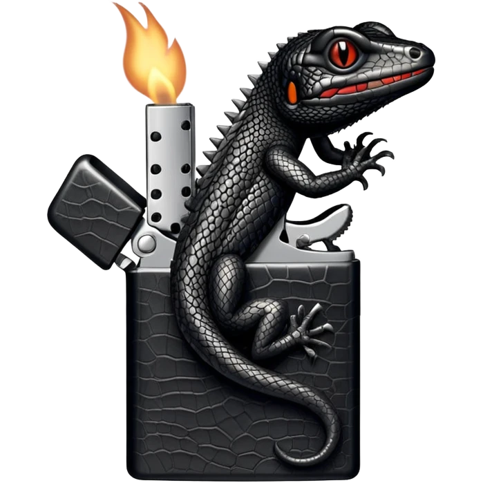 black lizard turning on a Zippo lighter emoji