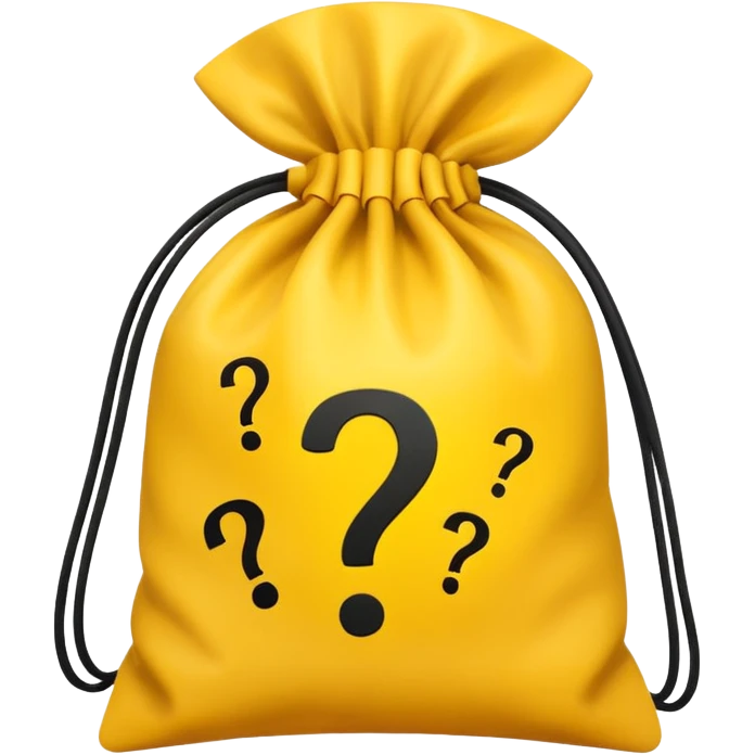 tied bag printed with q&a stuffed with yellow question marks emoji