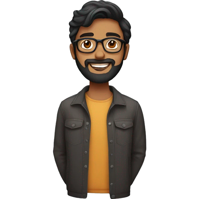 25YO Indian straight male with beard, wavy hair and specs.  emoji