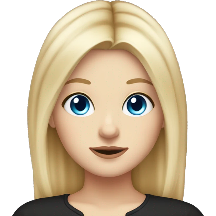 white girl witch shoulder length blonde hair and long curtain bangs and blue eyes emoji