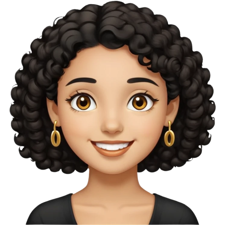 Girl showing happiness, medium skin tone, short curly black hair, gold earrings, brown eyes Minimal emoji showing happiness, medium skin tone, short curly black hair, gold earrings, brown eyes emoji