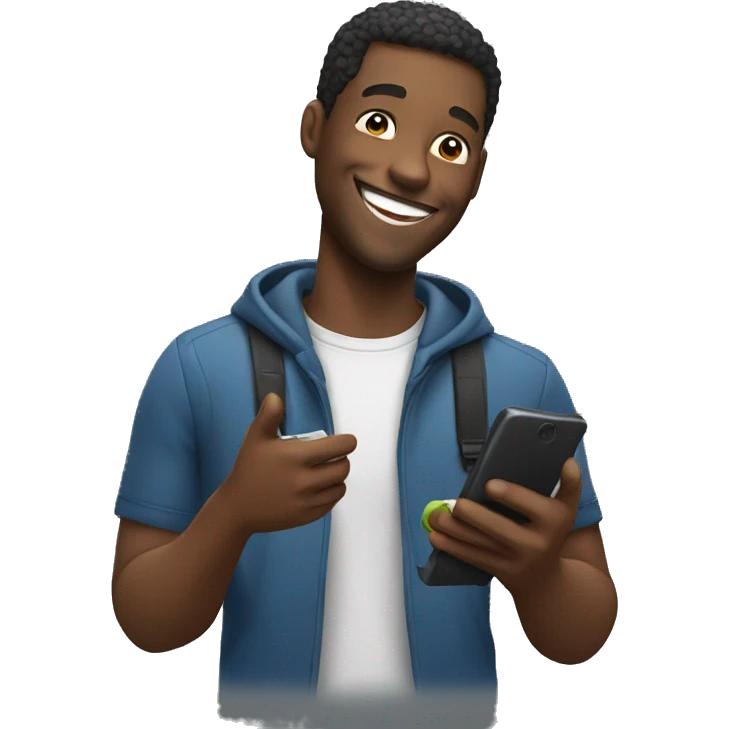happy black man with smartphone emoji