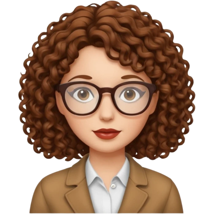 femme blanche, cheveux bouclés bruns, lunettes et stylé emoji