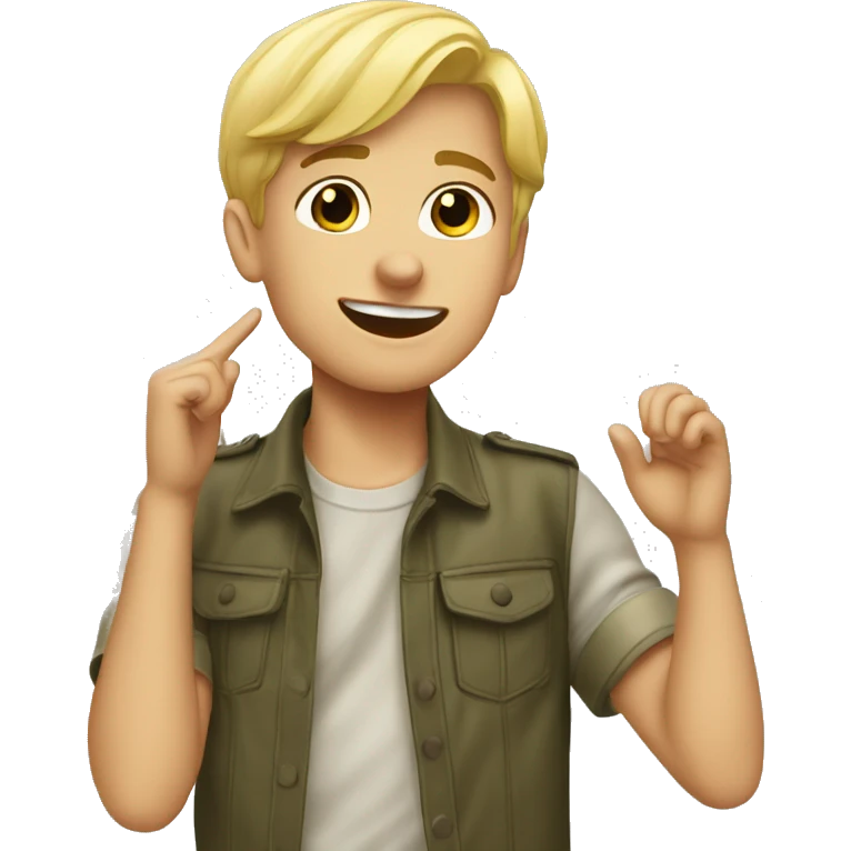 blonde boy outdoors portrait saluting emoji
