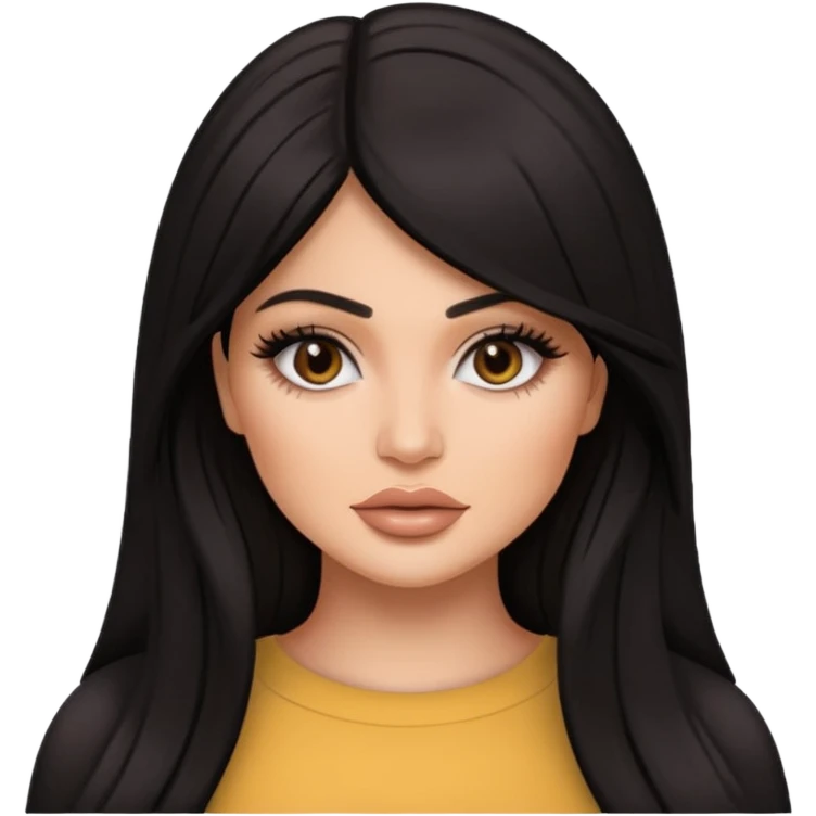 Kylie Jenner as an emoji, glamorous makeup, long hair, confident expression emoji