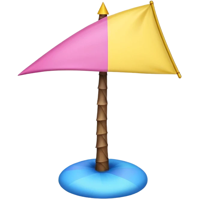 A pink flag on the sides two small blue triangles In the middle of the circle on the flag a small pink palm tree coming out of the sides  yellow circle with two thick yellow stripes emoji