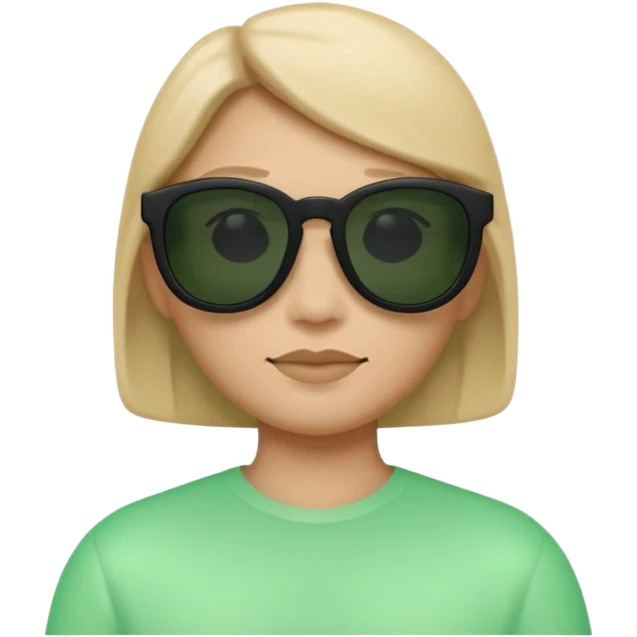 Clean 3D memoji emoji, smooth Apple emoji style, black sunglasses, calm expression, Matrix movie aesthetic, faint green code glow, minimalist, dark cinematic background, high resolution. emoji