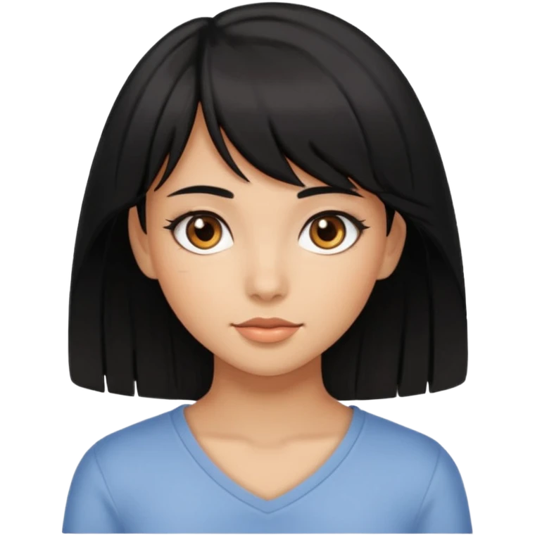 beautiful black-haired girl with side-swept bangs, tan skin, and hazel eyes emoji