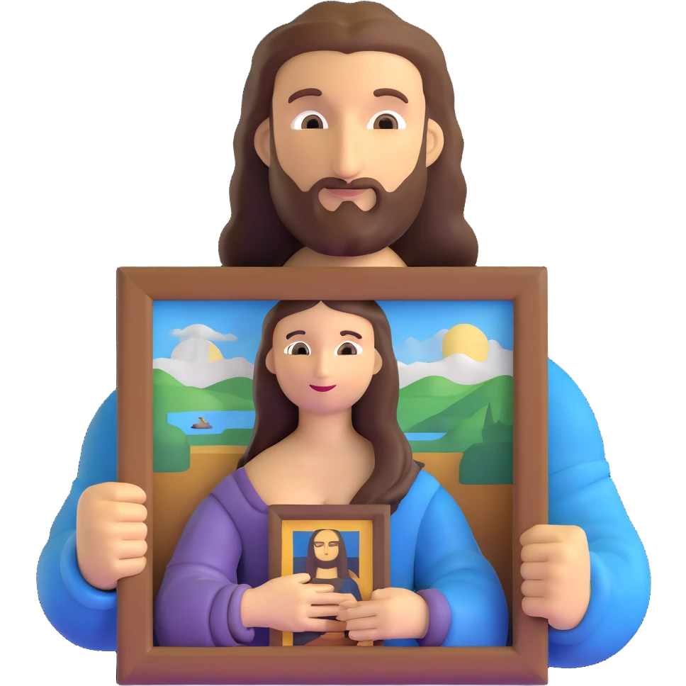 Leonardo da Vinci with Mona Lisa painting emoji