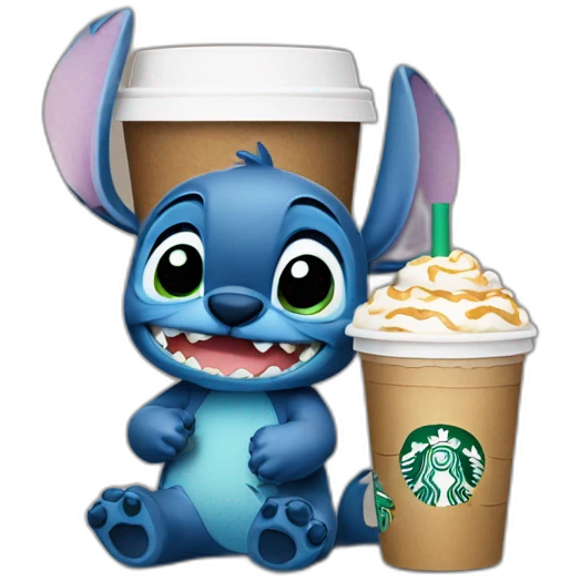 stitch drinking a starbucks emoji