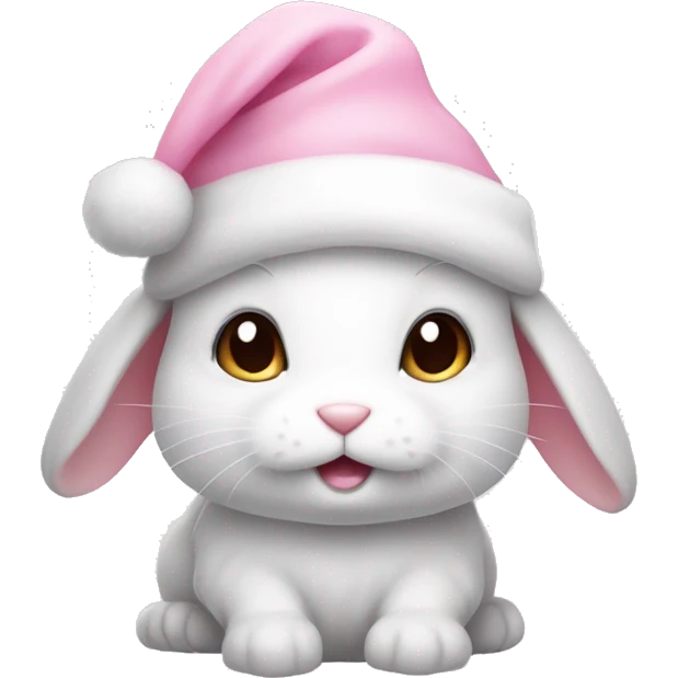 A white little cute bunny wearing a little cute pastel pink Christmas hat emoji