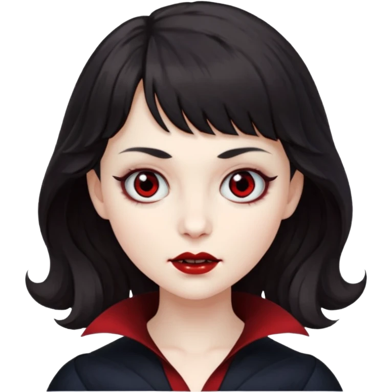 A vampire with big wavy dark hair and short bangs emoji