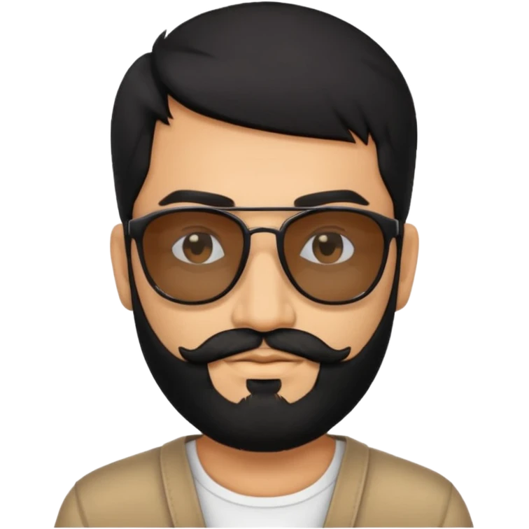 Indian man with  black hair and beard and black sunglasses emoji