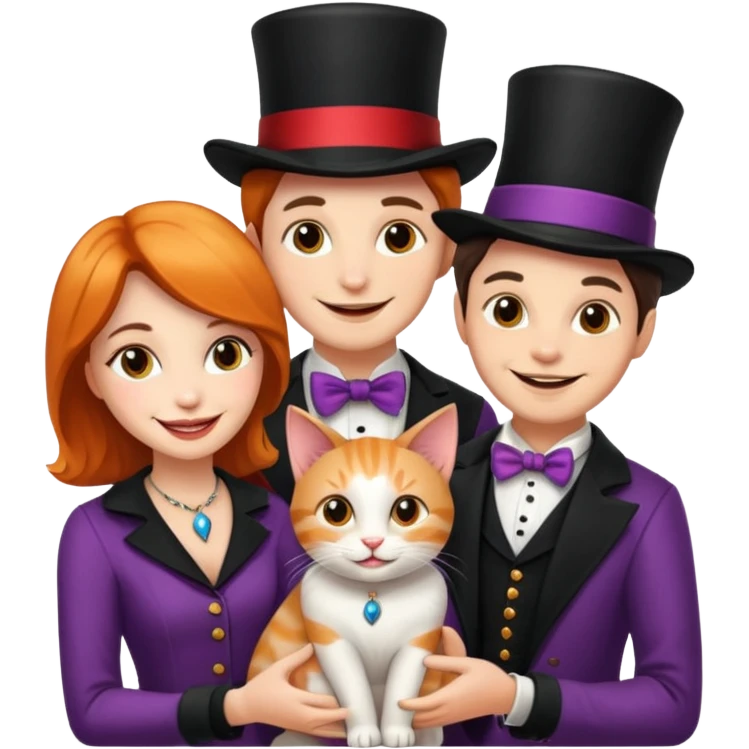 magician couple and their pet cat emoji