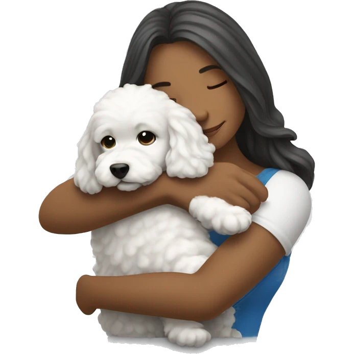Long hair woman hugging her bichon puppy emoji