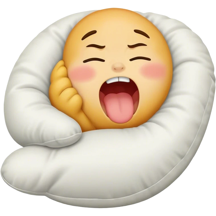 A yawning pillow with a sleepy and cozy expression emoji