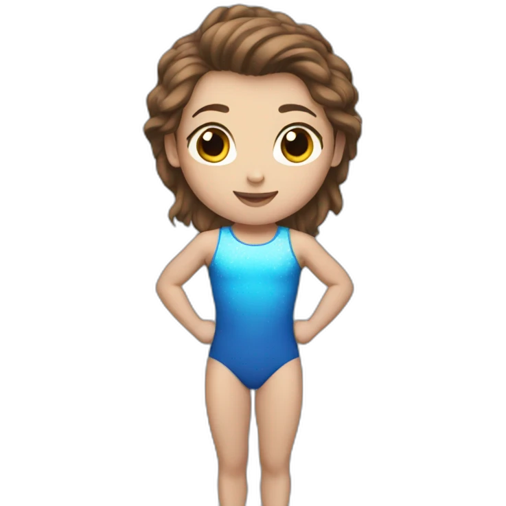 a gymnast with brown hair and a blue emoji