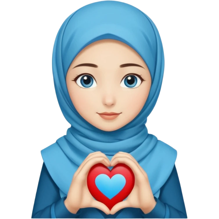 Turkish beautiful finish Konya girl blue eyes with autumn design hijab islamic dress and making heart with hands and with thank you text emoji