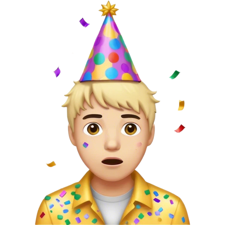 a person popping a confetti and wearing a party hat, but with a nervous expression  emoji