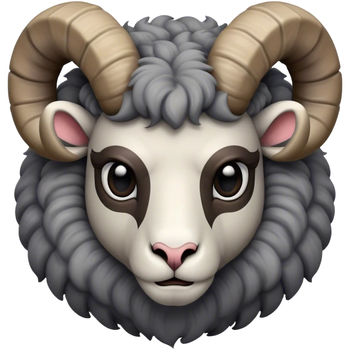 Cinematic Noble Ram Portrait Emoji, Poised and regal, with a sturdy, powerful build and a thick, woolly grey fur adorned with impressively curled horns, deep-set soulful dark eyes, Simplified yet sharp and sophisticated features, highly detailed, glowing with a soft, dignified glow, high shine, intelligent and commanding, stylized with an air of rugged majesty, focused and attentive, soft glowing outline, capturing the essence of a watchful and confident ram, so majestic it feels as though it could charge out of the screen with effortless authority! emoji