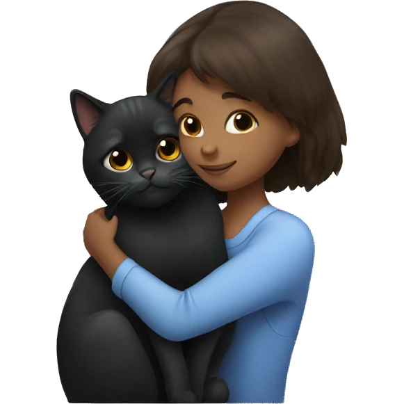 Black British cat with brunette girl, hugging  emoji