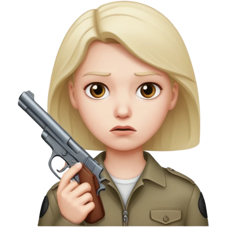A person with a gun that looks wooried emoji