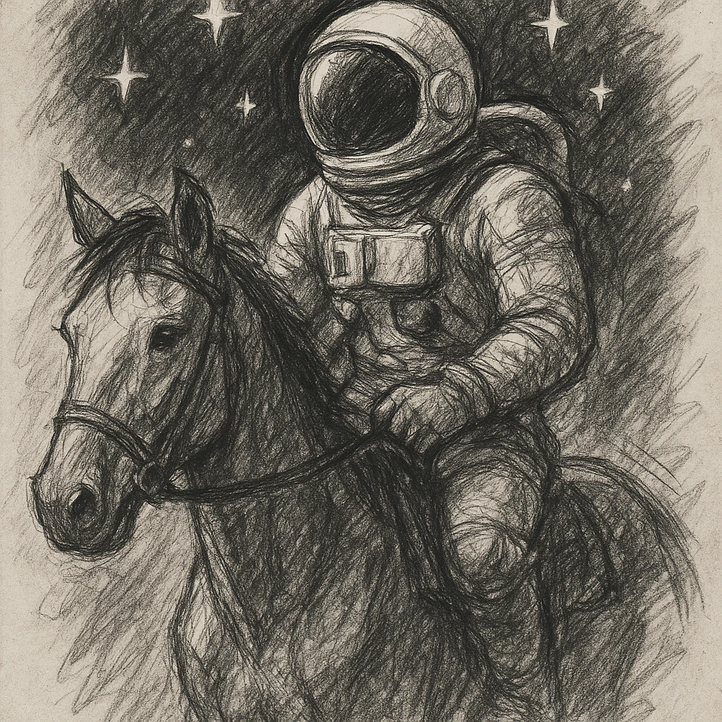 astronaut on horseback with stars in background emoji