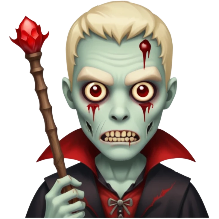 A zombie mixed with a vampire holding a wand emoji