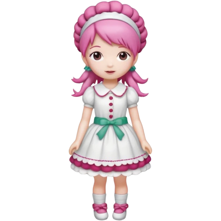 Isolated detaile illustration incredibly raspberry torte doll figurine full body with pink hair and a raspberry hairband emoji