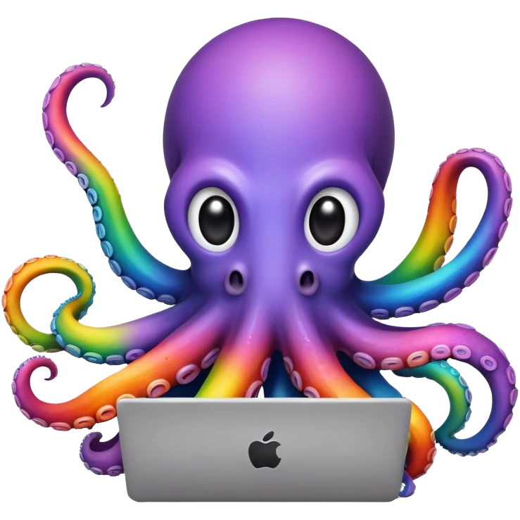 Octopus friendly working on computer in rainbow  emoji