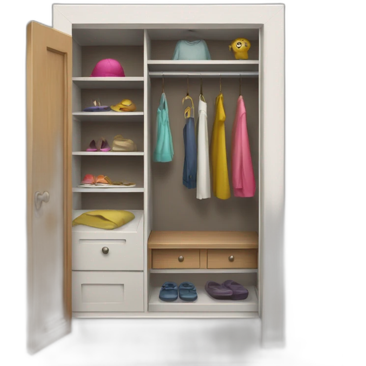 wardrobe door with various accessories peeking out from inside emoji