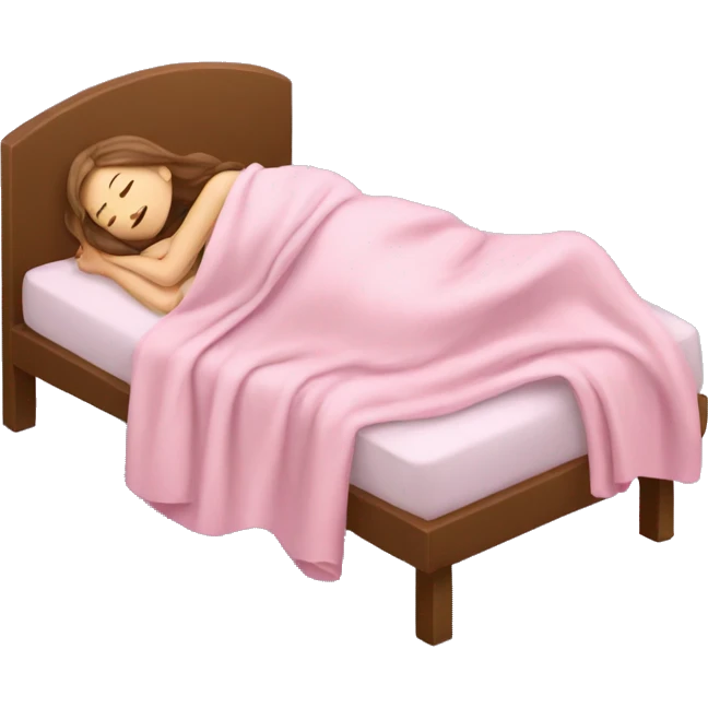 White girl with brown hair sleeping with pink blanket and pillow emoji