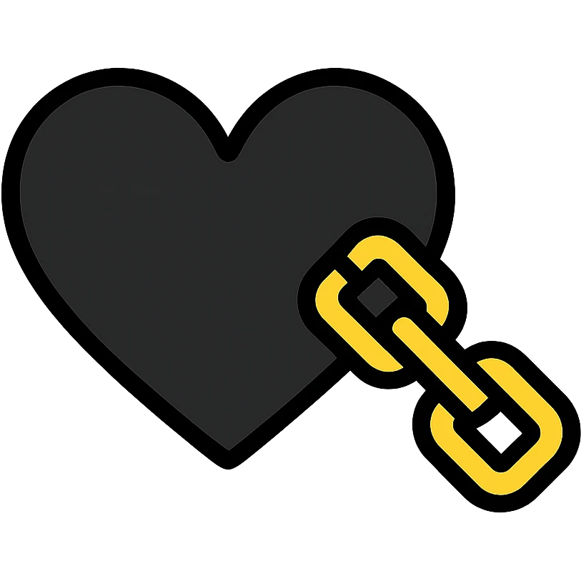 Black heart with metal chain attached emoji