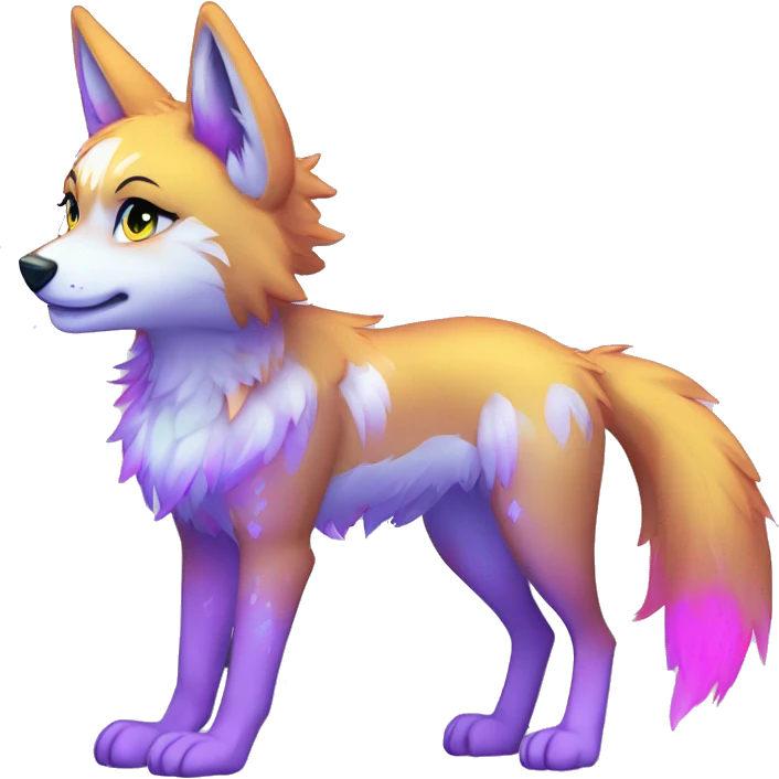 Anthro Colorful Shiny Fionbri-Falvie-sparkle-wolf-sona with neon markings full body emoji
