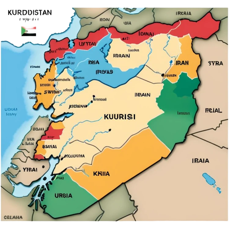 Map of Kurdistan showing the Kurdish region across Turkey, Iraq, Iran, and Syria emoji
