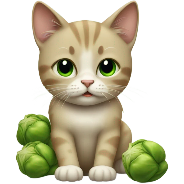 Cat in tears eating Brussels sprouts emoji