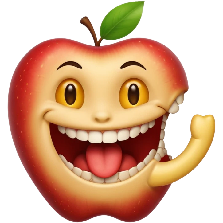 Apple IOS Smiley face with open mouth and teeth biting an arm like a love bite emoji