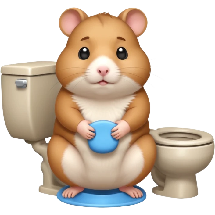 Cute chubby cartoon-style hamster sitting on toilet pooping looking as if he had an accident emoji