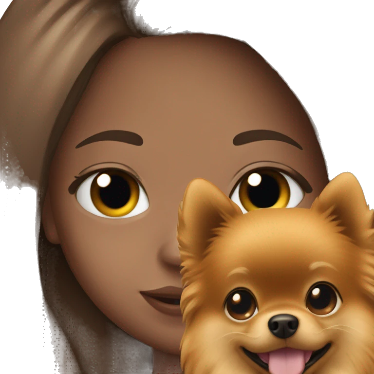 Young tanned girl with Pomeranian emoji