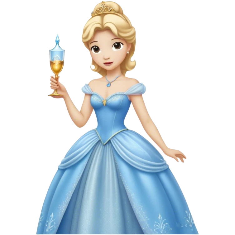 Cinematic Realistic Cinderella Portrait, depicted with lifelike skin texture, subtle rosy undertones, and soft natural lighting that enhances the gentle contours of her face. Her intricately detailed golden blonde hair is elegantly styled in an updo, with delicate wisps framing her face. Her deep, expressive blue eyes radiate warmth and sincerity, reflecting a quiet resilience and grace. She holds a glass slipper gently in one hand, her other hand resting gracefully at her side, emphasizing the timeless beauty of the moment. She is dressed in her iconic ball gown, the fabric shimmering with intricate embroidery and fine translucent layers that catch the light beautifully. The soft sheen of satin gloves adds a magical touch to her graceful pose. The portrait features an enchanting glow with a natural, luminous finish, seamlessly blending realism and fairytale charm to evoke a sense of depth, elegance, and timeless beauty. emoji